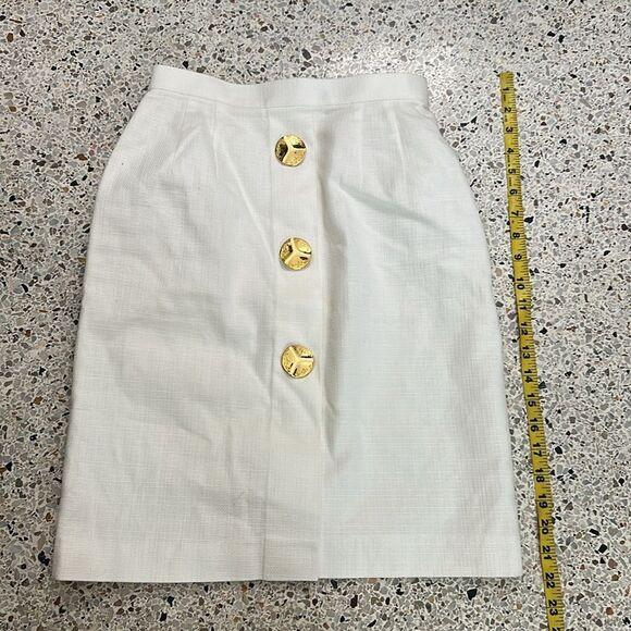 Bianco Nero linen lined ivory skirt gold buttons US 4 - Picture 1 of 6